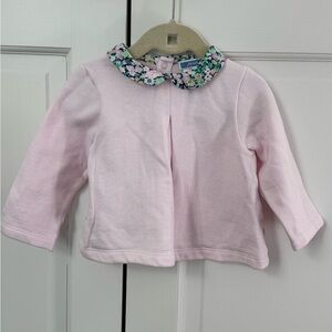 Jacadi Light Pink Baby Cotton Top with Floral Collar